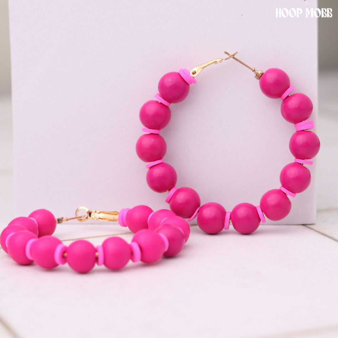 Beaddy Bead Hoops - Pink