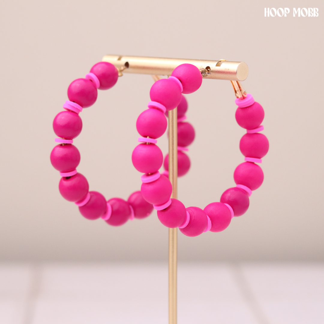Beaddy Bead Hoops - Pink