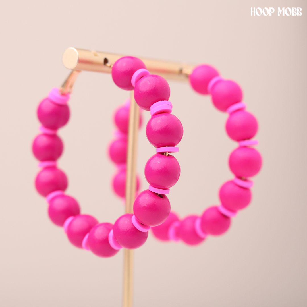 Beaddy Bead Hoops - Pink