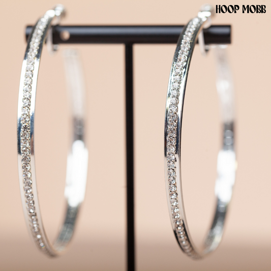 GLAMOROUS CLIP ON HOOPS - SILVER