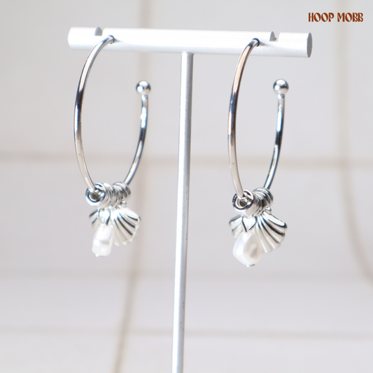 Sea Shell Hoops - Silver