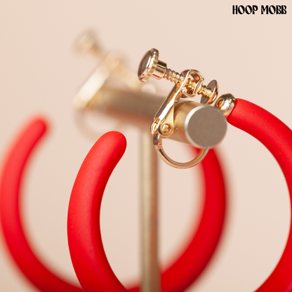 CLAY CLIP ON HOOPS - RED