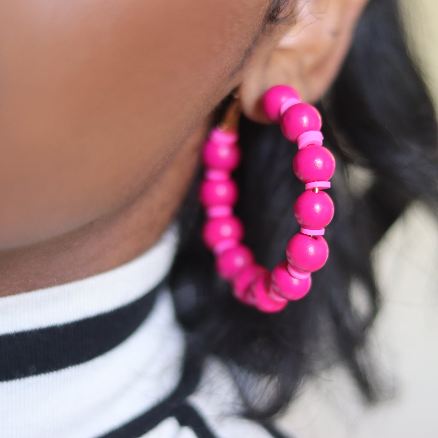 Beaddy Bead Hoops - Pink