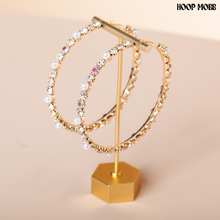 Load image into Gallery viewer, DIAMOND &amp; PEARL HOOPS - GOLD