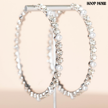 Load image into Gallery viewer, DIAMOND &amp; PEARL HOOPS - SILVER