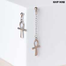 Load image into Gallery viewer, ANKH DANGLE EARRINGS - SILVER