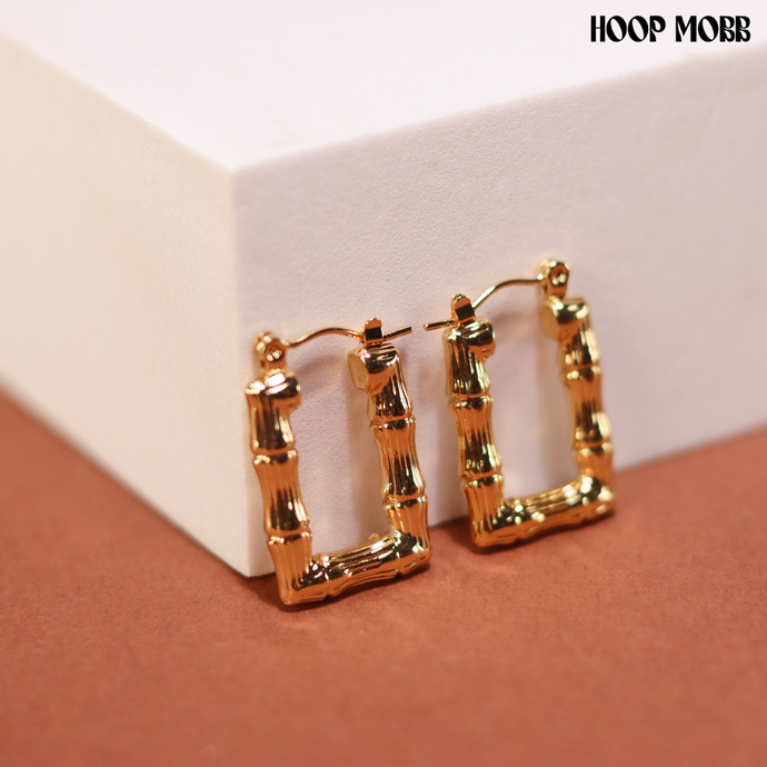 SQUARE ROOT BAMBOO HOOPS - GOLD