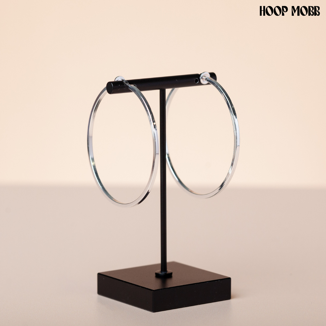 STRAIGHT UP CLIP ON HOOPS - SILVER